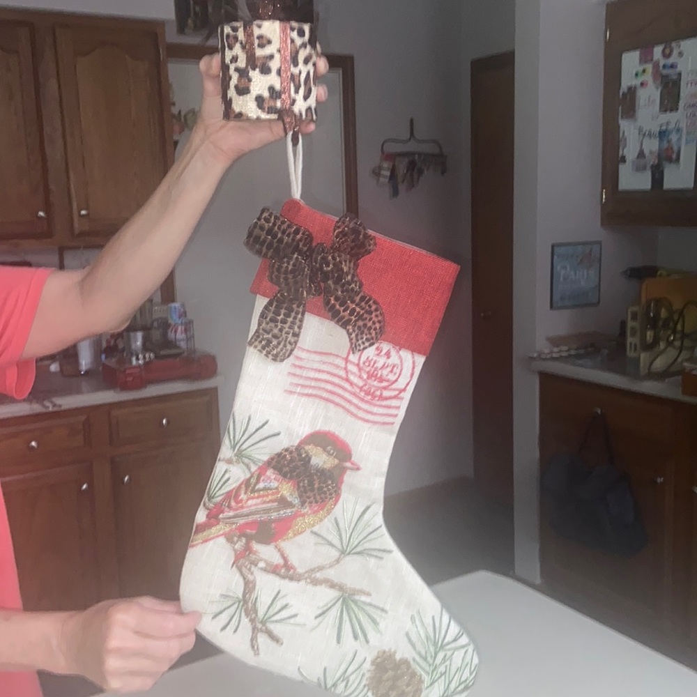 Christmas bird stocking with stocking holder